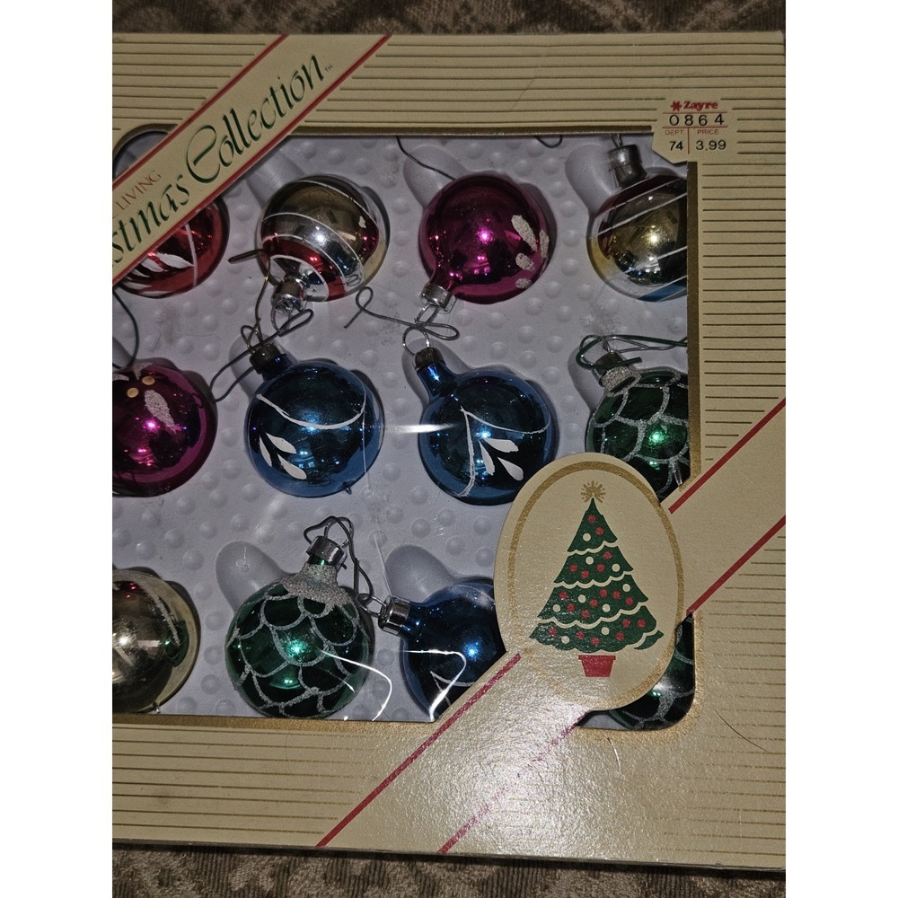 Zayre Christmas Collection Glass Ball Ornaments Vintage multi Set of 12 Holiday